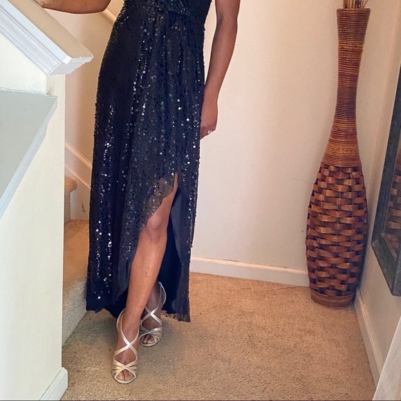 Max and Cleo black sequin asymmetrical evening dress Glam Party Bling Romantic - Picture 6 of 6